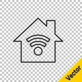 Black line Smart home with wi-fi icon isolated on transparent background. Remote control. Vector Royalty Free Stock Photo