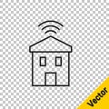 Black line Smart home with wi-fi icon isolated on transparent background. Remote control. Vector Royalty Free Stock Photo