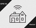 Black line Smart home with wireless icon isolated on transparent background. Remote control. Internet of things concept Royalty Free Stock Photo