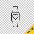 Black line Smartwatch icon isolated on transparent background. Vector