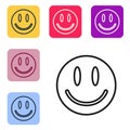 Black line Smile face icon isolated on white background. Smiling emoticon. Happy smiley chat symbol. Set icons in color Royalty Free Stock Photo
