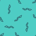 Black line Snake icon isolated seamless pattern on green background. Vector