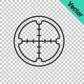 Black line Sniper optical sight icon isolated on transparent background. Sniper scope crosshairs. Vector Royalty Free Stock Photo