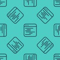 Black line Software, web developer programming code icon isolated seamless pattern on green background. Javascript Royalty Free Stock Photo