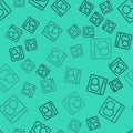 Black line Software, web developer programming code icon isolated seamless pattern on green background. Javascript Royalty Free Stock Photo