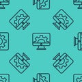 Black line Software, web development, programming concept icon isolated seamless pattern on green background. Programming language Royalty Free Stock Photo