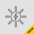 Black line Solar energy panel icon isolated on transparent background. Sun with lightning symbol. Vector Royalty Free Stock Photo