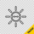 Black line Solar energy panel icon isolated on transparent background. Sun with lightning symbol. Vector Royalty Free Stock Photo