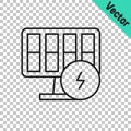 Black line Solar energy panel icon isolated on transparent background. Vector Royalty Free Stock Photo