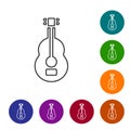 Black line Spanish guitar icon isolated on white background. Acoustic guitar. String musical instrument. Set icons in