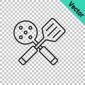 Black line Spatula icon isolated on transparent background. Kitchen spatula icon. BBQ spatula sign. Barbecue and grill