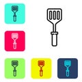 Black line Spatula icon isolated on white background. Kitchen spatula icon. BBQ spatula sign. Barbecue and grill tool Royalty Free Stock Photo