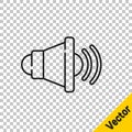 Black line Speaker volume, audio voice sound symbol, media music icon isolated on transparent background. Vector Royalty Free Stock Photo