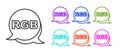 Black line Speech bubble with RGB and CMYK color mixing icon isolated on white background. Set icons colorful. Vector Royalty Free Stock Photo