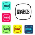 Black line Speech bubble with RGB and CMYK color mixing icon isolated on white background. Set icons in color square Royalty Free Stock Photo