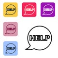 Black line Speech bubble with text Help icon isolated on white background. Set icons in color square buttons. Vector Royalty Free Stock Photo