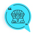 Black line Sphinx - mythical creature of ancient Egypt icon isolated on white background. Blue speech bubble symbol