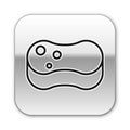 Black line Sponge icon isolated on white background. Wisp of bast for washing dishes. Cleaning service concept. Silver