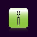 Black line Spoon icon isolated on black background. Cooking utensil. Cutlery sign. Green square button. Vector