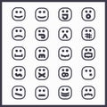 Black line square faces emoticons and icons set