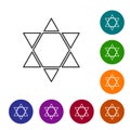 Black line Star of David icon isolated on white background. Jewish religion symbol. Symbol of Israel. Set icons in color Royalty Free Stock Photo