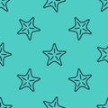 Black line Starfish icon isolated seamless pattern on green background. Vector Royalty Free Stock Photo