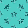 Black line Starfish icon isolated seamless pattern on green background. Vector Royalty Free Stock Photo