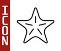 Black line Starfish icon isolated on white background. Vector Royalty Free Stock Photo