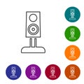 Black line Stereo speaker icon isolated on white background. Sound system speakers. Music icon. Musical column speaker Royalty Free Stock Photo