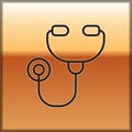 Black line Stethoscope medical instrument icon isolated on gold background. Vector Illustration Royalty Free Stock Photo