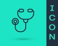 Black line Stethoscope medical instrument icon isolated on green background. Vector Illustration Royalty Free Stock Photo