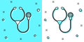 Black line Stethoscope medical instrument icon isolated on green and white background. Random dynamic shapes. Vector Royalty Free Stock Photo