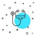 Black line Stethoscope medical instrument icon isolated on white background. Random dynamic shapes. Vector Royalty Free Stock Photo