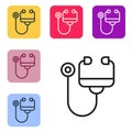 Black line Stethoscope medical instrument icon isolated on white background. Set icons in color square buttons. Vector Royalty Free Stock Photo