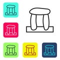 Black line Stonehenge icon isolated on white background. Set icons in color square buttons. Vector Royalty Free Stock Photo