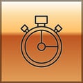 Black line Stopwatch icon isolated on gold background. Time timer sign. Chronometer sign. Vector