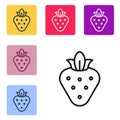 Black line Strawberry icon isolated on white background. Set icons in color square buttons. Vector Royalty Free Stock Photo