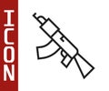 Black line Submachine gun icon isolated on white background. Kalashnikov or AK47. Vector