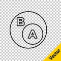 Black line Subsets, mathematics, a is subset of b icon isolated on transparent background. Vector