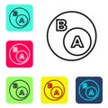 Black line Subsets, mathematics, a is subset of b icon isolated on white background. Set icons in color square buttons