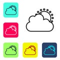 Black line Sun and cloud weather icon isolated on white background. Set icons in color square buttons. Vector Royalty Free Stock Photo