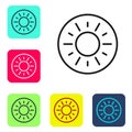 Black line Sun icon isolated on white background. Set icons in color square buttons. Vector Royalty Free Stock Photo