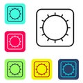 Black line Sun icon isolated on white background. Set icons in color square buttons. Vector Royalty Free Stock Photo