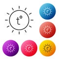 Black line Sun icon isolated on white background. Summer symbol. Good sunny day. Set icons colorful circle buttons Royalty Free Stock Photo