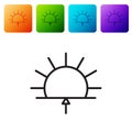 Black line Sunrise icon isolated on white background. Set icons in color square buttons. Vector Illustration Royalty Free Stock Photo