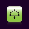 Black line Sunset icon isolated on black background. Green square button. Vector