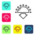 Black line Sunset icon isolated on white background. Set icons in color square buttons. Vector Royalty Free Stock Photo