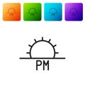 Black line Sunset icon isolated on white background. Set icons in color square buttons. Vector Illustration Royalty Free Stock Photo
