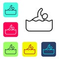 Black line Swimmer athlete icon isolated on white background. Set icons in color square buttons. Vector Royalty Free Stock Photo