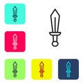 Black line Sword toy icon isolated on white background. Set icons in color square buttons. Vector Royalty Free Stock Photo